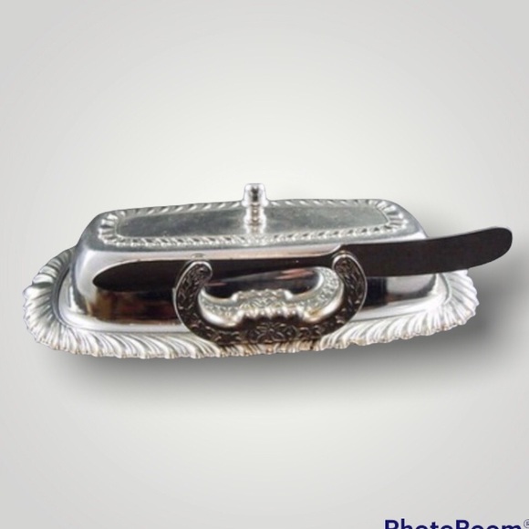 VINTAGE IRVINWARE 1970s Butter Dish with Knife Holder & Glass Insert Tray Set - Picture 2 of 7